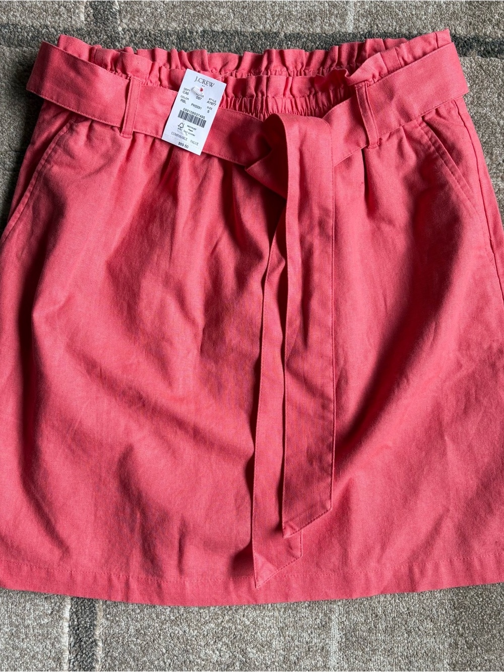 J. Crew Coral Tie-Waist Paperbag Mini Skirt Cerise Pink NWT Size Small